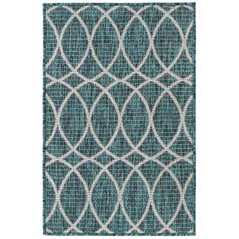 Tapis treillis intérieur / extérieur Teal Gitter, Rectangle 3 pi x 5 pi 3 po