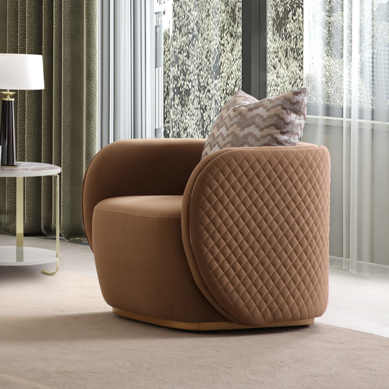 Ariana Velvet Barrel Accent Chair - Caramel, Caramel Velvet