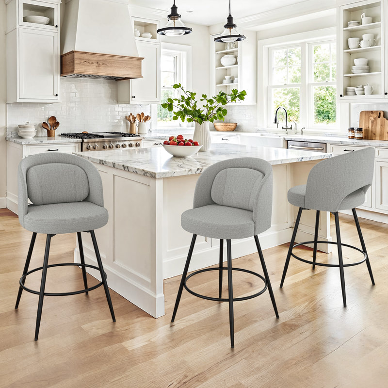 Tabouret de bar pivotant en métal 26 po, Gris-lin, 3