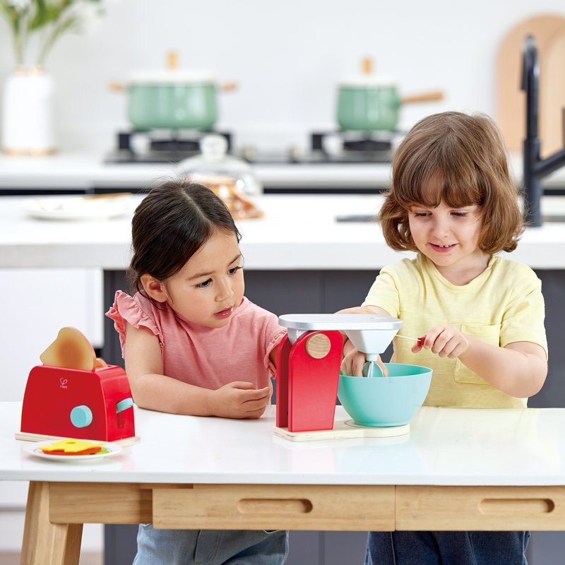Hape: ensemble de cuisson en bois - rouge - appareil de cuisine en bois, pales à filer, cuisson réaliste, jeu interactif, enfants de 3 ans et plus