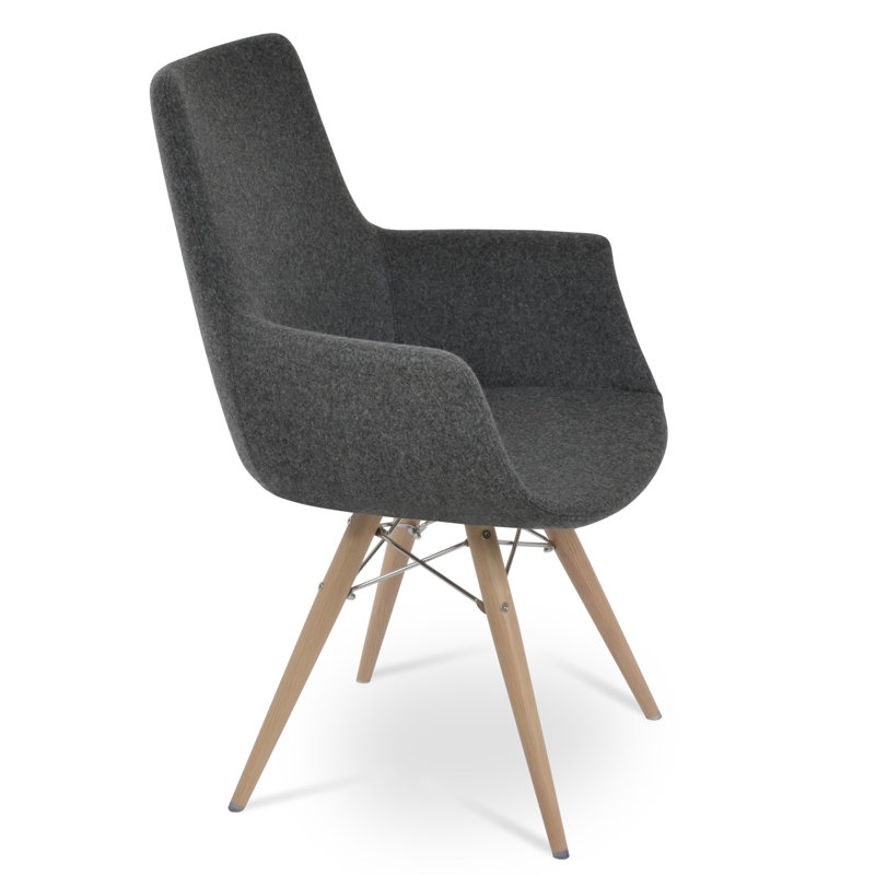 Chaise avec accoudoirs rembourrée, Naturel, Noir