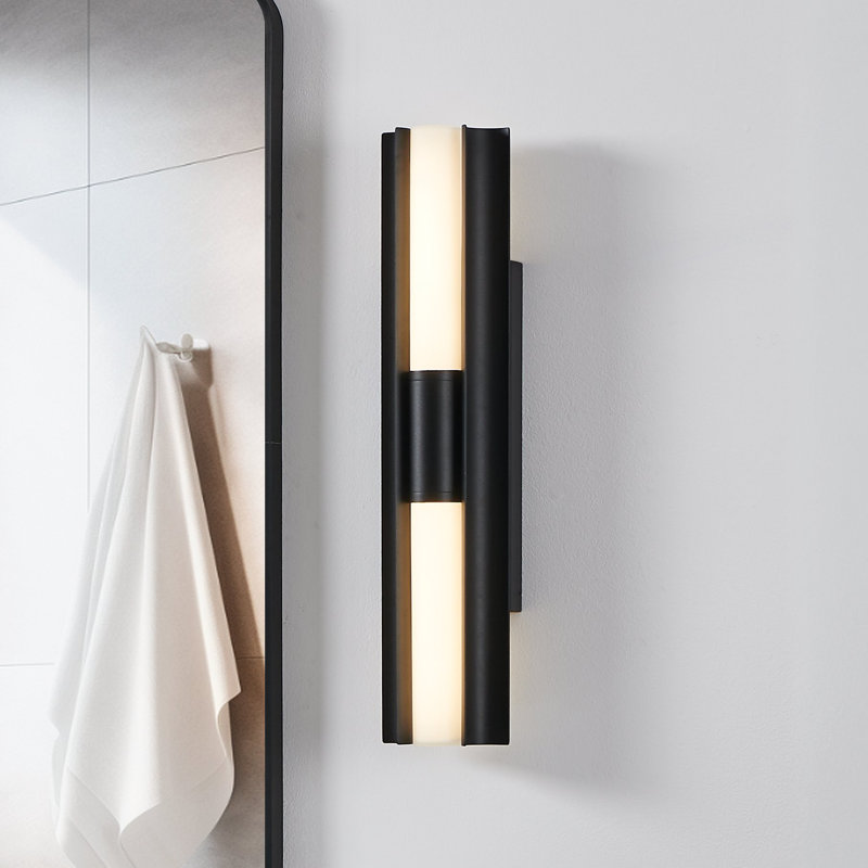 Luminaire pour meuble-lavabo à DEL 5ccT avec abat-jour en verre opale blanc texturé 2 lumières à DEL 5cc Weimar, Noir texturé