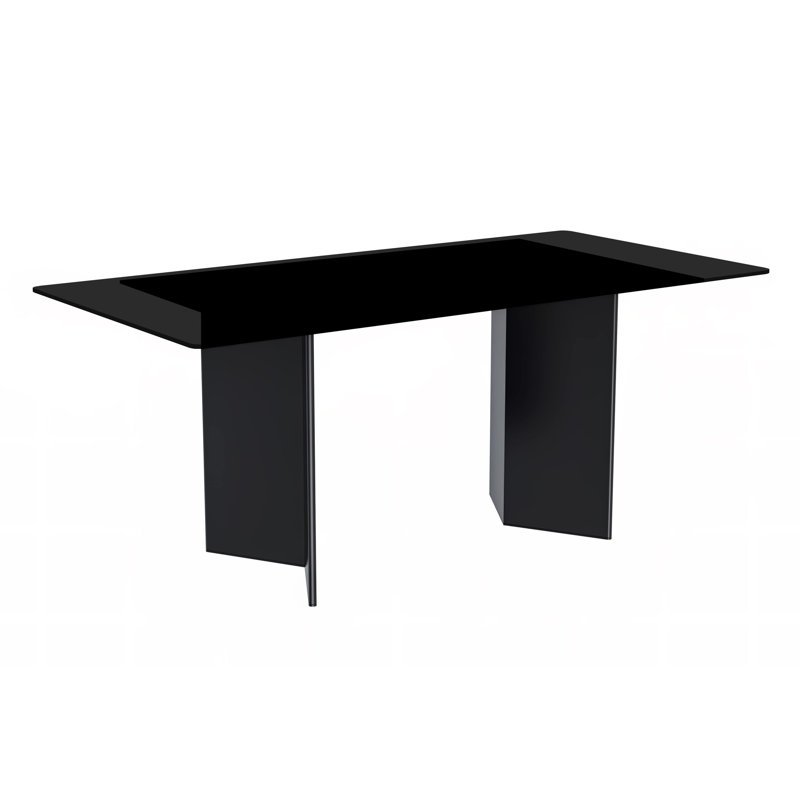 Rectangular Black Glass Dining Table with Stainless Steel Base