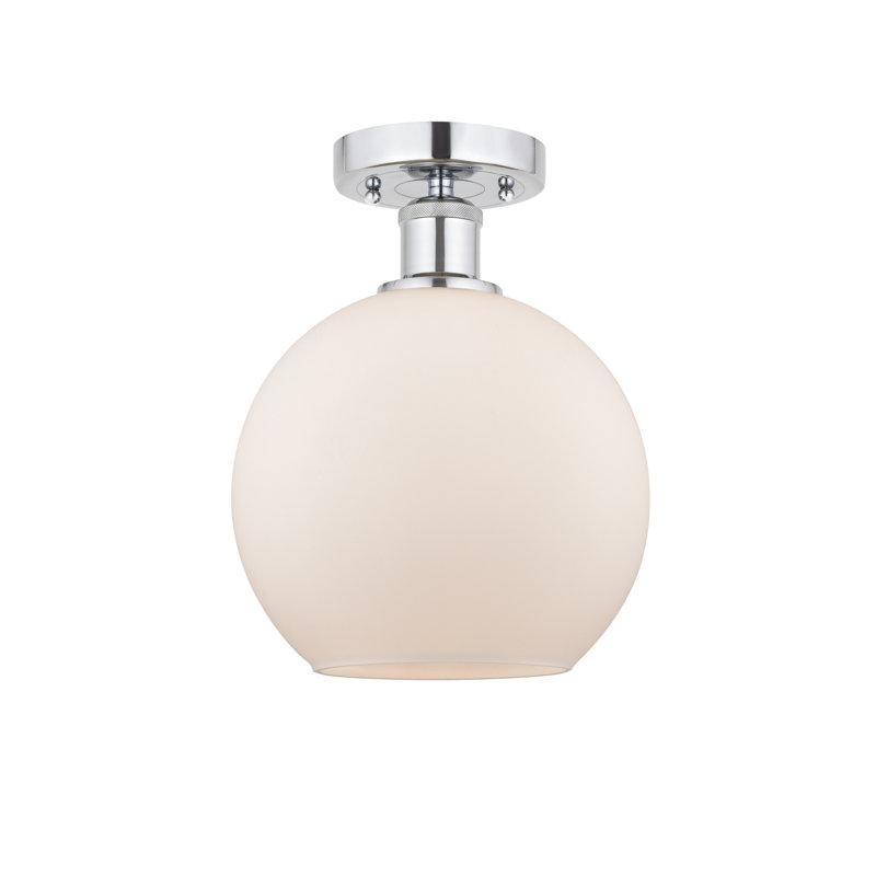 Plafonnier semi-encastré 1 lumière Cindi, Blanc mat, H 13 po x l 8 po x P 8 po, Chrome poli
