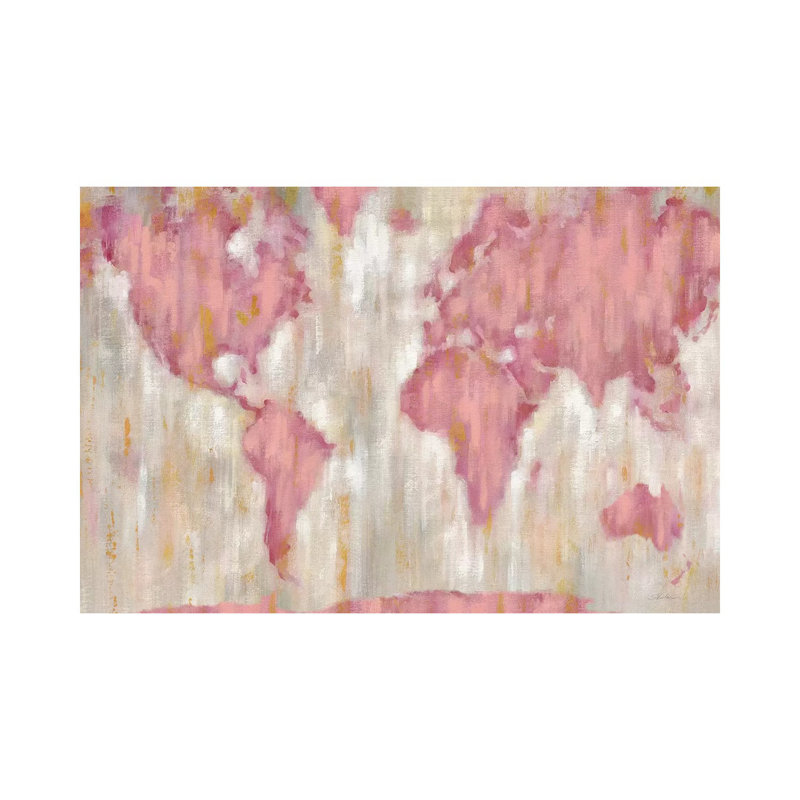 Blushing World Map by Silvia Vassileva - Wrapped Canvas Print, 101.6 cm H x 66.04 cm W x 1.91 cm D
