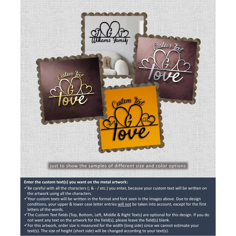Signe de famille, art mural en métal sur mesure, décor moderne avec vos textes spéciaux pour cadeau, L 50 po x L 84 po, Oui