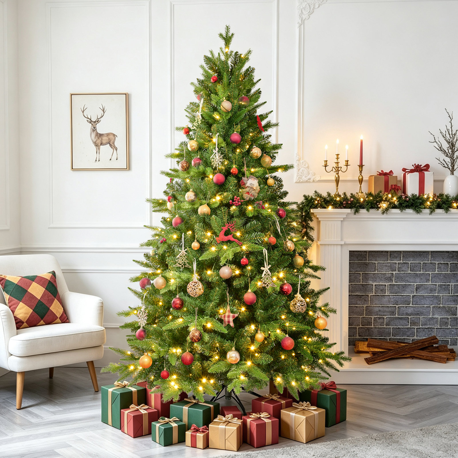 Pre-Lit Spruce Christmas Tree, 7'