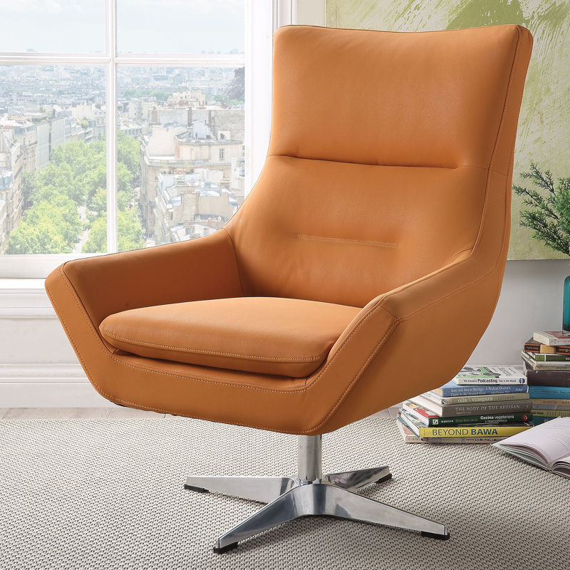 Fauteuil pivotant large de 34 po Boerger, Similicuir orange