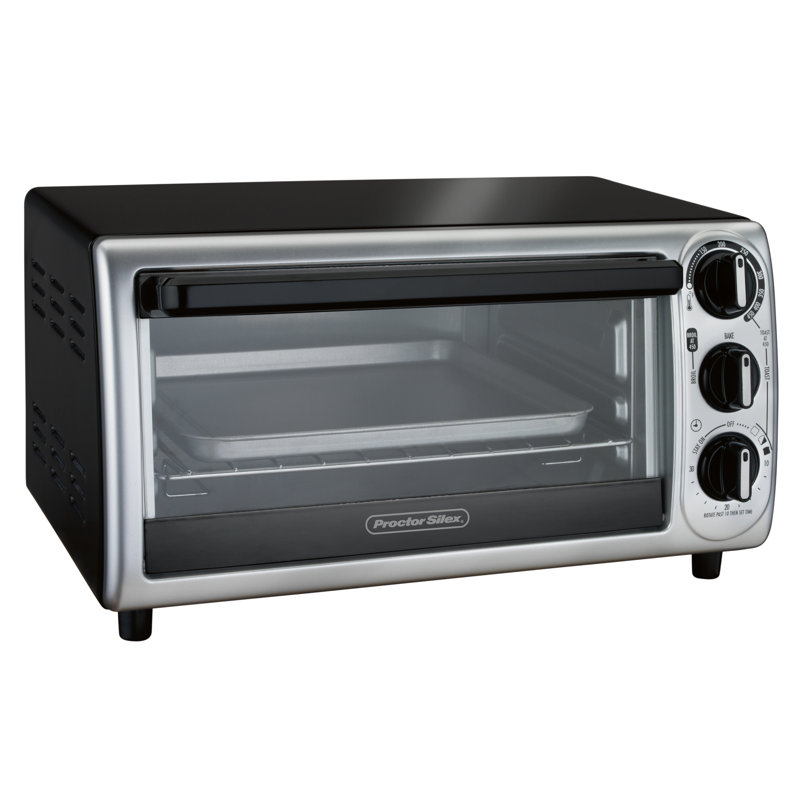 Proctor Silex Black and Silver 4-Slice Toaster Oven with Bake Pan