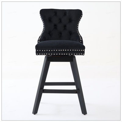 2 tabourets de bar rotatifs en velours avec garniture cloutée