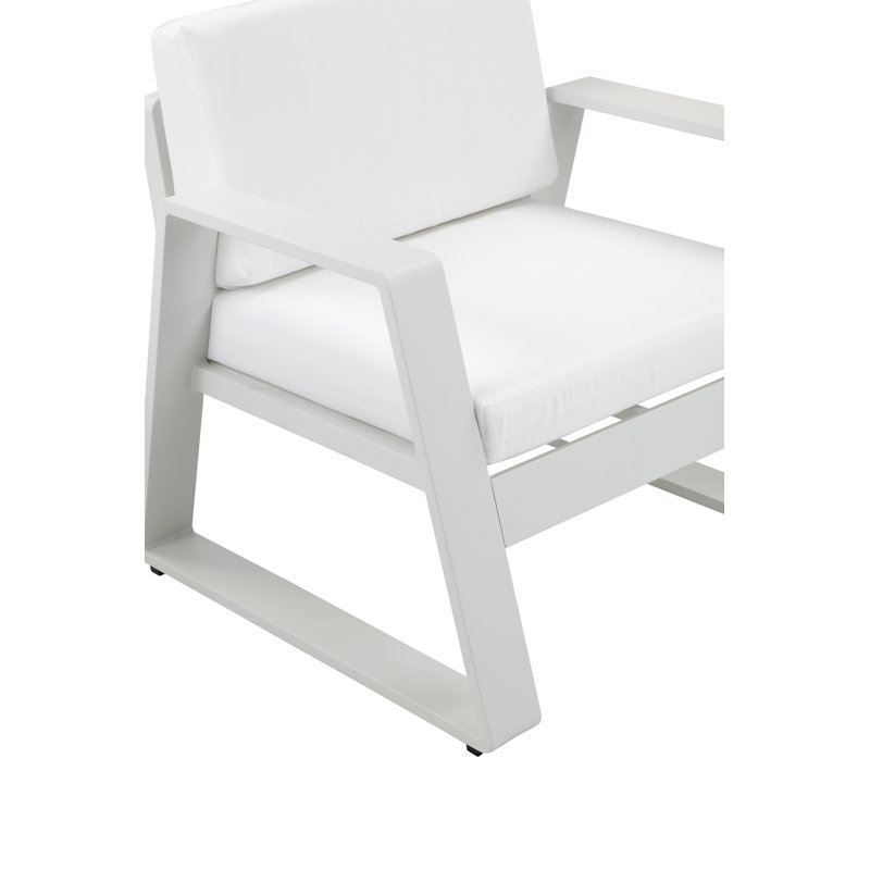 Harriet Aluminum Outdoor Patio Chair with Cushions – Modern Curved Lounge Chair with Rust-Free Frame & Comfort Cushions, White Powder Coated Frame, White Cushions