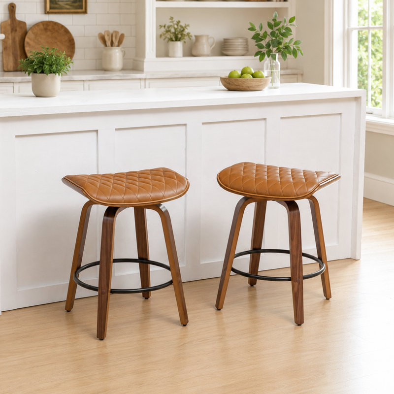 Tabourets de bar pivotants en similicuir Gerald, 30.12", Brun pâle