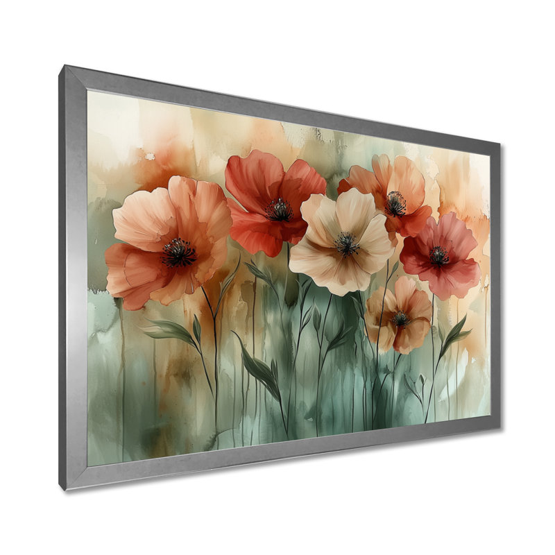 Coucher de soleil sur les fleurs de fuschia I - Fuschia, H 30 po x l 40 po, Cadre simple, Argent argent
