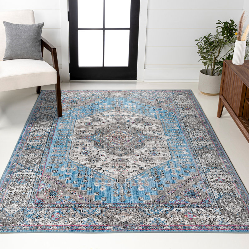 Tapis turquoise / gris Stilwell, Rectangulaire 3 pi x 5 pi