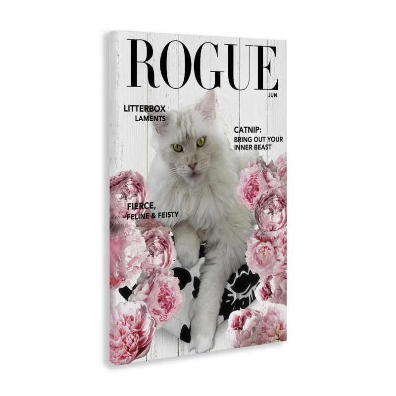 Drôle de chat sur toile, magazine par Sasha, H 24 po x l 16 po