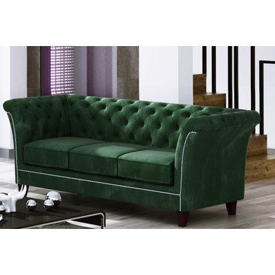 Chesterfield  Sofa 3 Seater Made of Velvet Fabric with Solid Wood Legs