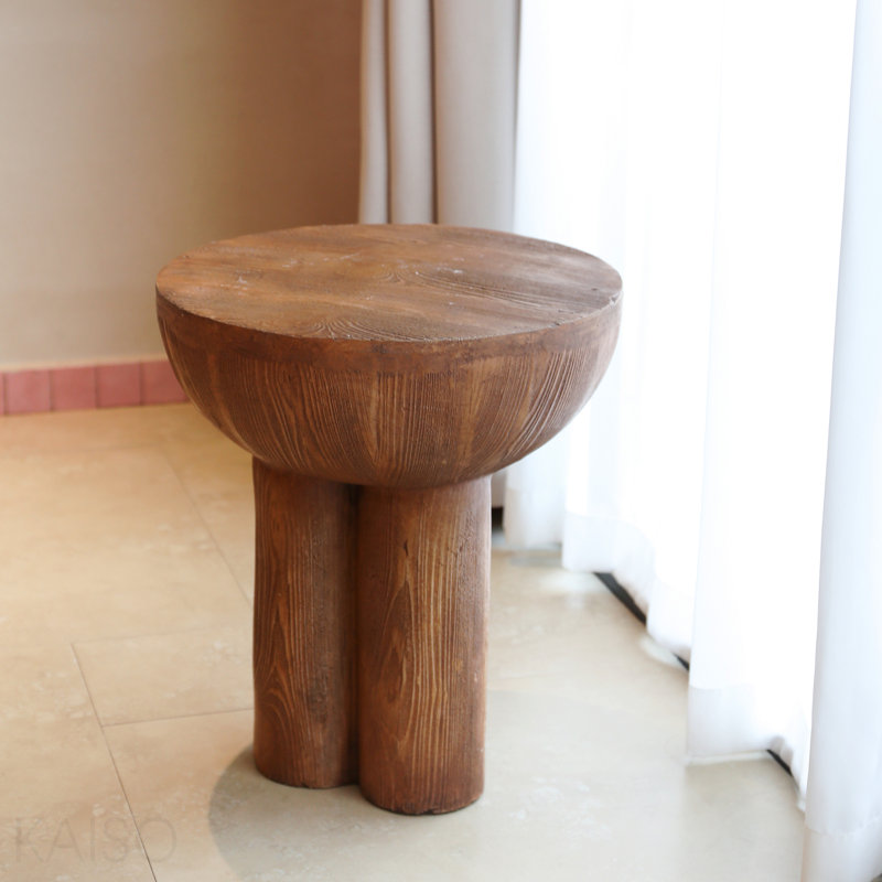 Outdoor Patio Three-Legged Wood-Grain Round MGO Side Table, Brown