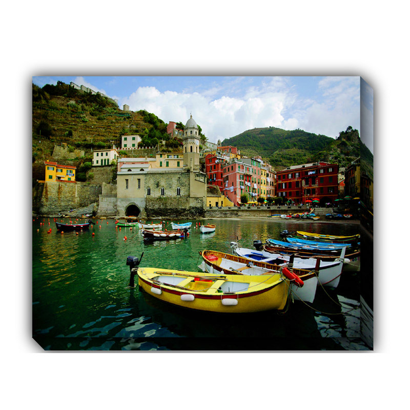Boat in Vernazza Framed Photographic Print on Wrapped Canvas