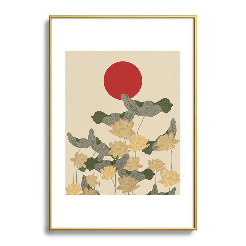 Red Sunset Japon encadré sur papier, H 19 po x l 13 po, Or