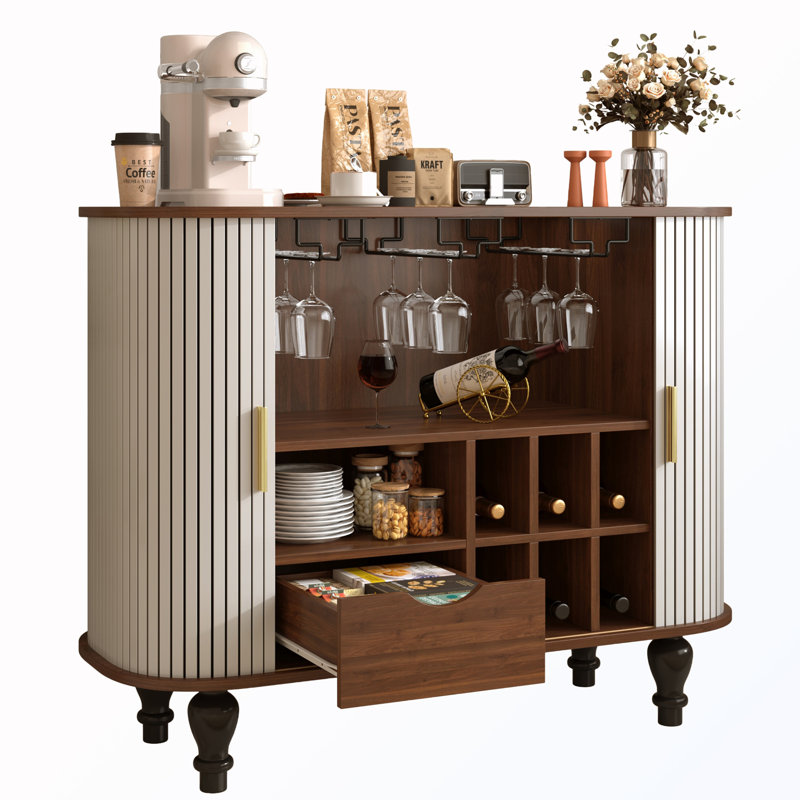 Armoire cannelée avec 6 porte-bouteilles et 3 porte-verres, White