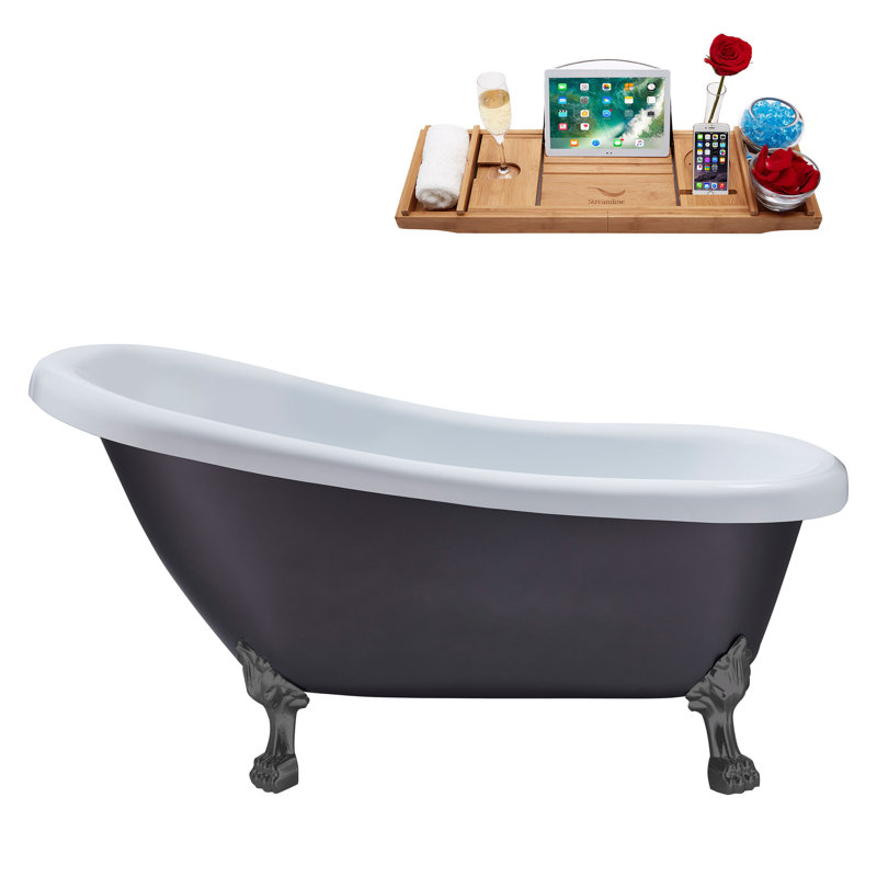 61'' x 27.6'' Soaking Acrylic Bathtub, Brushed Gun Metal, Brushed Gun Metal
