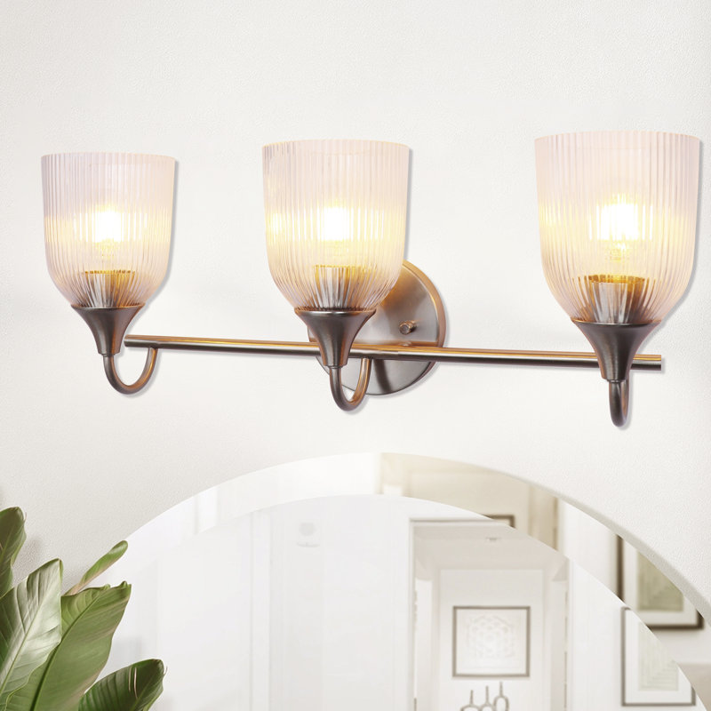 Bathroom Light Fixtures, 3-Light Brushed Bathroom Vanity Lights with Glass Shade, Modern Bathroom Lights Over Mirror, Vanity Lighting Fixtures