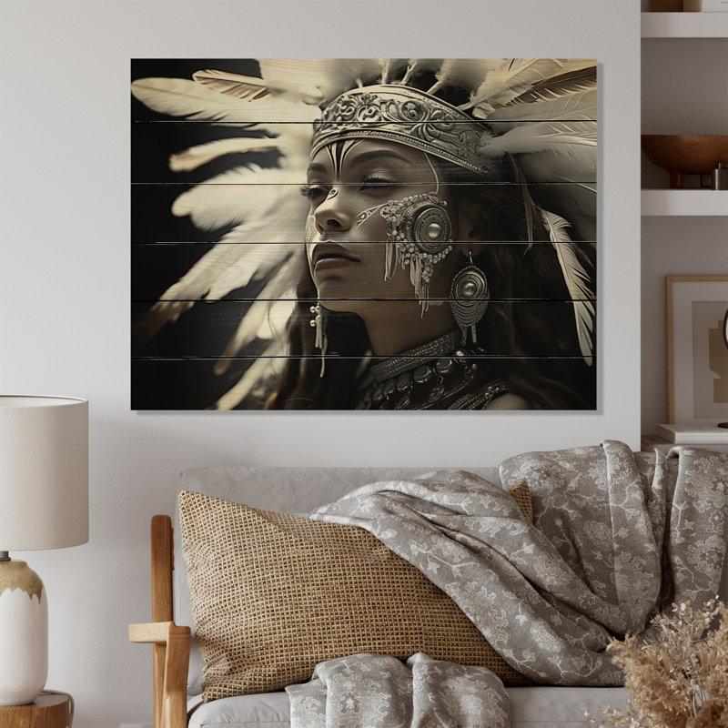 Native Art Tribal Spirit Portrait sur bois, H 24 po x l 32 po x P 0,78 po