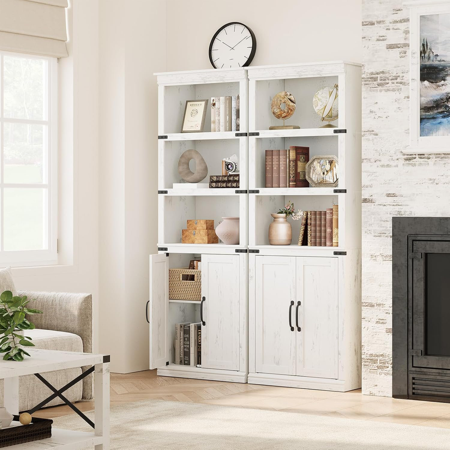 Teon 5 Tier Bookcase with Cabinet, Farmhouse Bookshelf with Storage Doors, 68.7\, image size:1500x1500