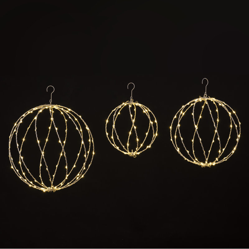 248LED 12IN+16IN+20IN Light Ball Yard Decoration Pathway Lights Sphere Light Fold Flat Metal Frame Indoor Outdoor Waterproof Garden Lights, Plug In(Set Of 3)
