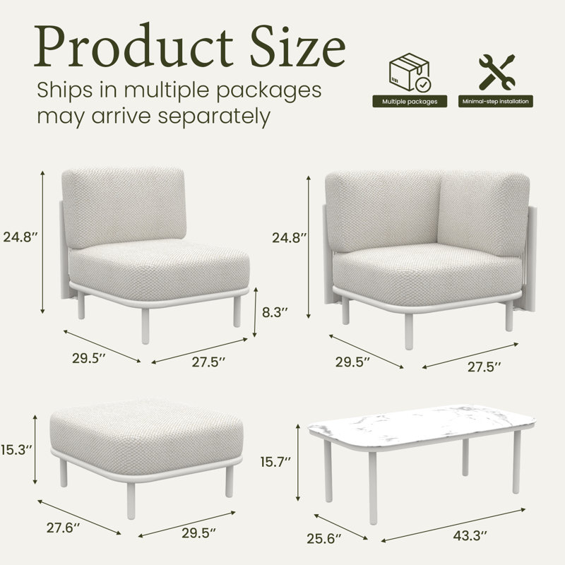 Ensemble de conversation modulaire à assise profonde de 11 pièces avec table basse, ensemble de conversation en corde tissée avec coussin confortable de 6 po Campanella