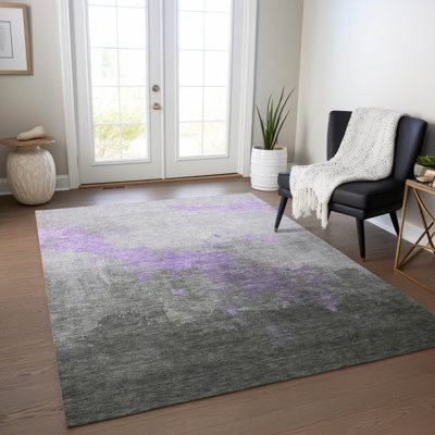 Machine Washable Indoor/Outdoor Xhevrie Lavender Rug