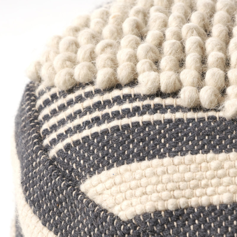 McGillen Upholstered Pouf, Black Wool