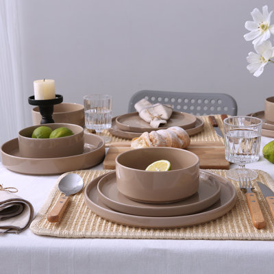 Ensemble de vaisselle 18 pièces en grès, assiettes et bols mouchetés, assiettes et bols résistants aux rayures pour 6 personnes