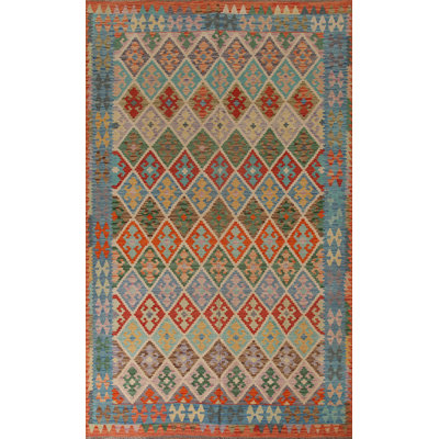 Tapis oriental réversible en laine Kilim 7 x 10