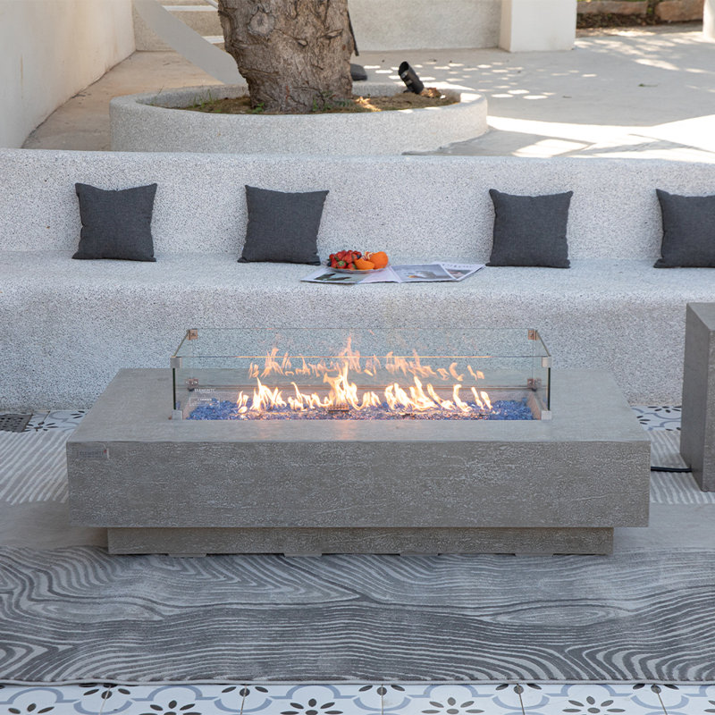 Rectangle Concrete Smokeless Fire Pit Table, Natural Gas