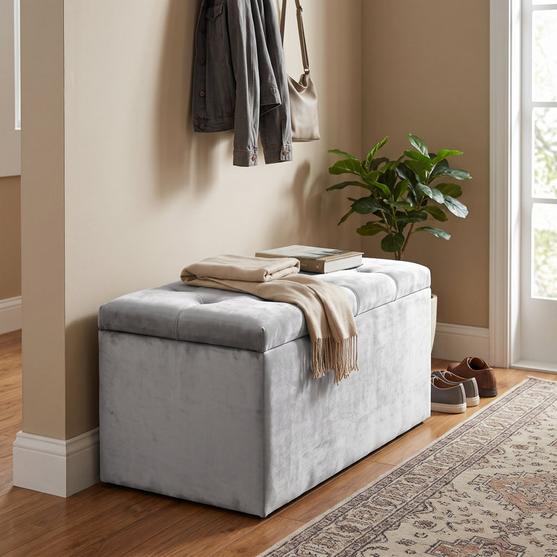 Banc de rangement rembourré Hamman, H 18,5 po x l 30 po x P 18,5 po, Gris argenté