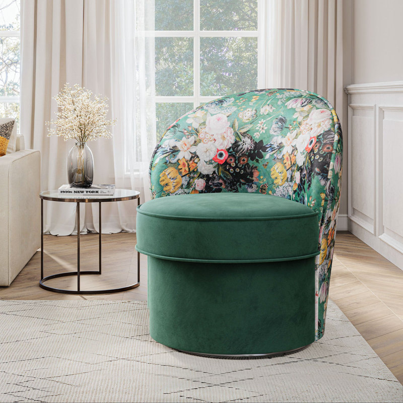 Whitstable Upholstered Swivel Barrel Chair, Green Polyester