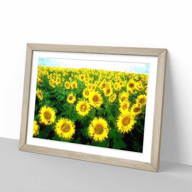 Yellow Sunflower Meadow - Picture Frame Painting Print, Oak Framed, 48cm H x 65cm W x 2cm D