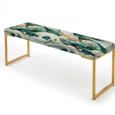 Coastal Geometric Charm Coastal Pattern - Coastal Upholstered Gold Bench