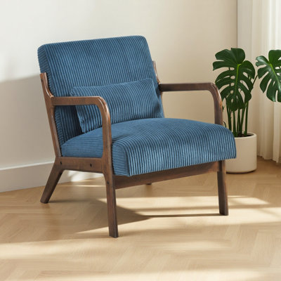 Modern Accent Chair with Pillow Plush Corduroy Upholstery Home Furniture 1pc Armchair Solid Rubber Wood Frame
