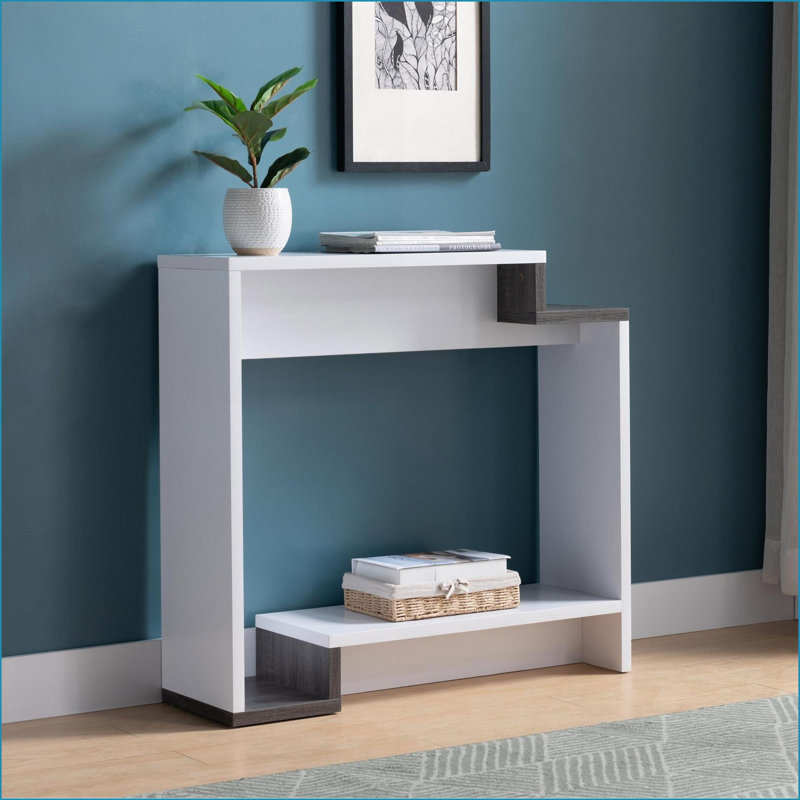 Console, blanc contemporain Gris avec deux tablettes ouvertes | Panneau de particules