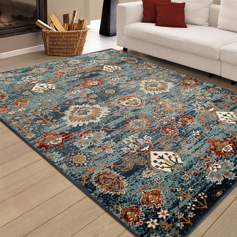 2' X 3' Teal Blue Oriental Power Loom Area Rug With Fringe