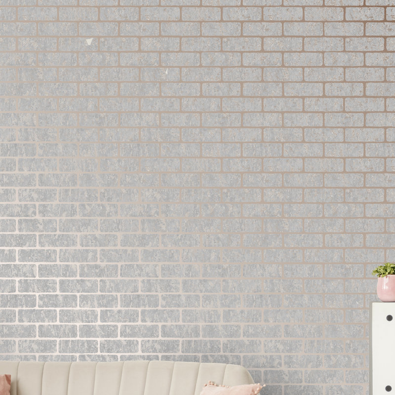 Milan Brick Vinyl Metallic Wallpaper Roll, Rose Gold