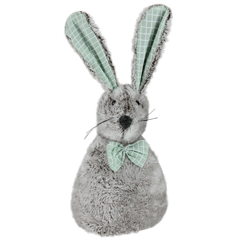 Décoration de Pâques 12 "en peluche grise et verte avec nœud papillon vert 12"