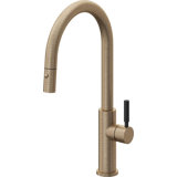 Corsano Contemporary Pull Down Kitchen Faucet with Button Sprayer High Arc Spout and BST Series Handle