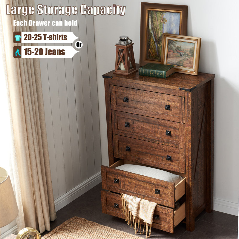 31.25 " W 5 - Drawer Dresser, Rustic Brown