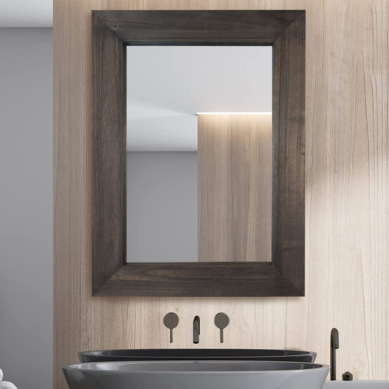 Fontanez Farmhouse Wood Bathroom Wall Mirror, Black