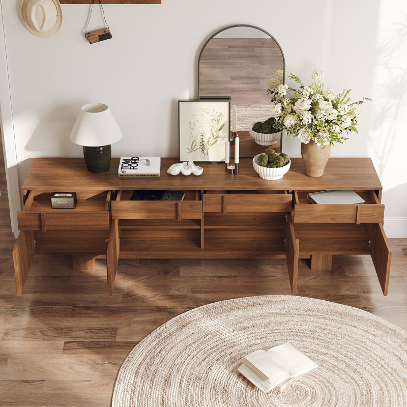 71” Walnut TV Stand, Modern Media Console with Drawer & Cabinet Storage, Living Room Entertainment Center, Brown