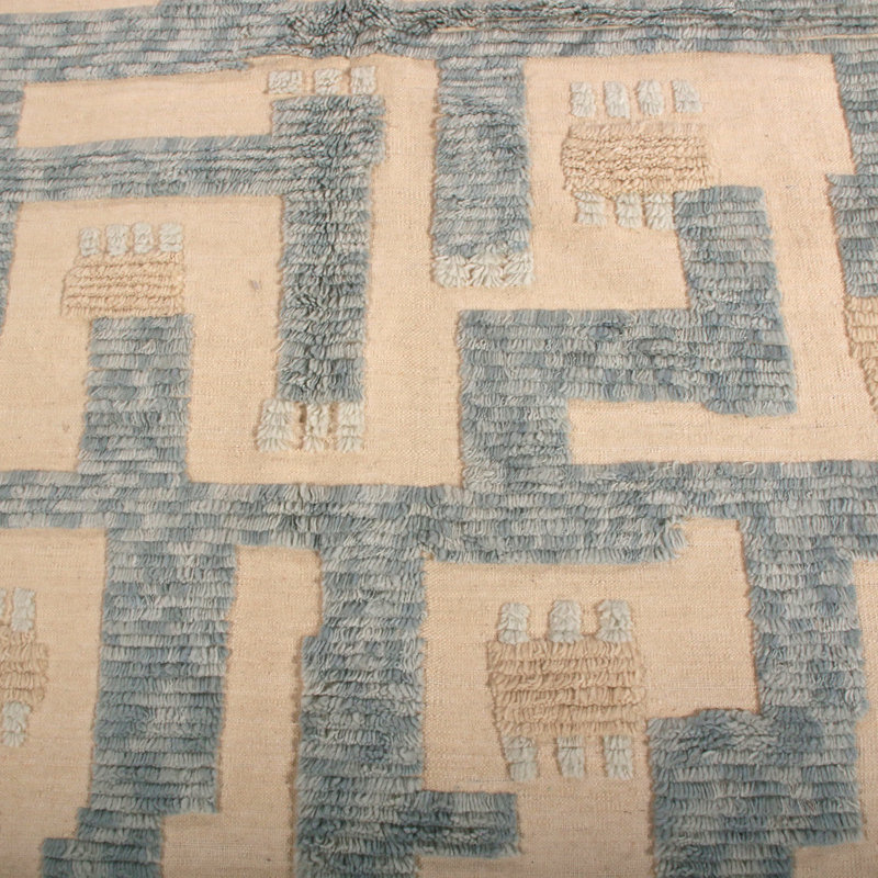 Rug & Kilim’S Scandinavian Geometric Cream & Blue Wool Pile Rug, Rectangle 9' x 12'