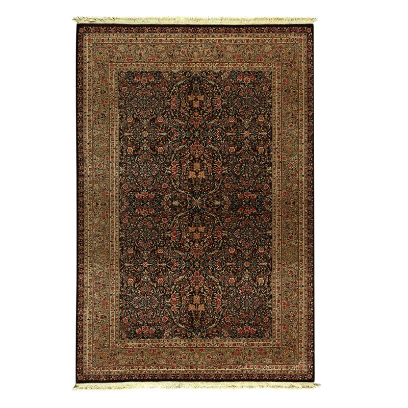 Tapis beige / noir / pêche de haute qualité noué à la main One-of-a-Kind